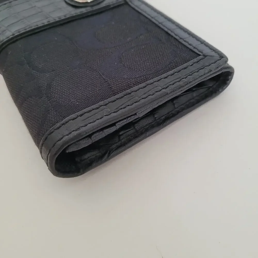 COACH Signature C Black Canvas Faux Leather‎ Bifold Continental Wallet Women's